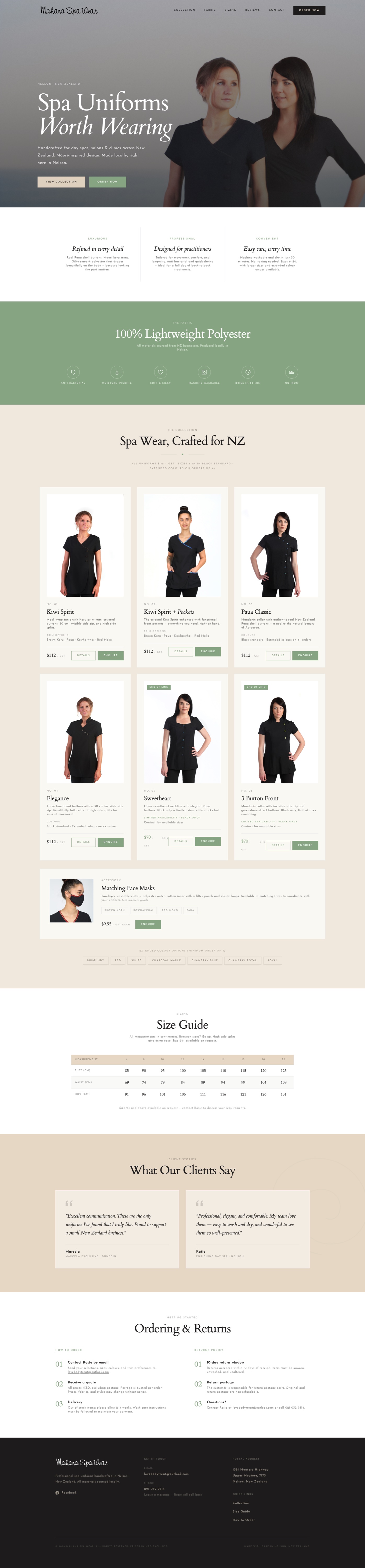 Mahana Spa Wear website