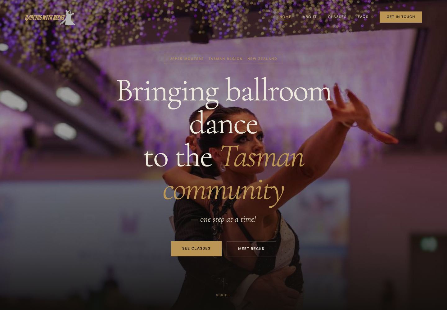 Dancing with Becks — ballroom dance school landing page