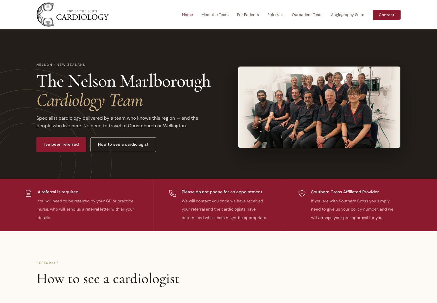 Top of the South Cardiology — specialist cardiology practice site